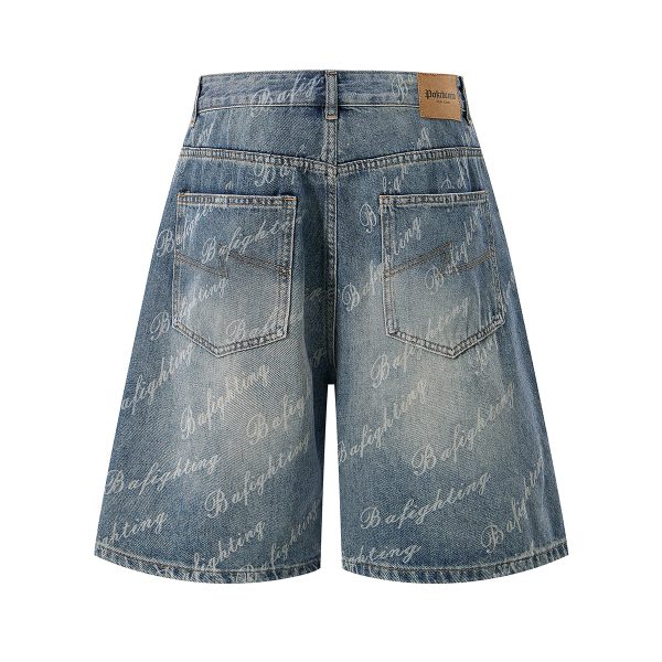 6553 Men's Summer 12.7 oz Lyocell Baggy All‑Over Printing Denim Shorts