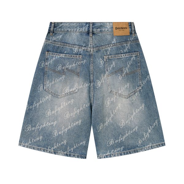 6553 Men's Summer 12.7 oz Lyocell Baggy All‑Over Printing Denim Shorts