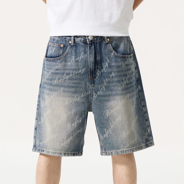 6553 Men's Summer 12.7 oz Lyocell Baggy All‑Over Printing Denim Shorts