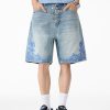 K030 Men's 13.2 OZ Snap Hook 3D Baroque Embroidery Denim Shorts