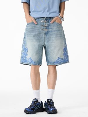 1787283591367812.jpg K030 Men's 13.2 OZ Snap Hook 3D Baroque Embroidery Denim Shorts