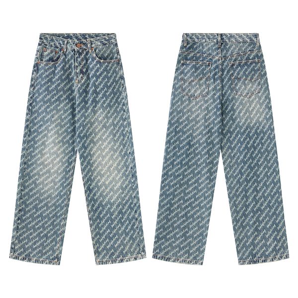 H3816 Men's 13.7 OZ All‑Over Printing Loose Straight Denim Jeans