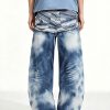 14032 Men's 14.2 OZ 3D Digital Printing Barrel Cut Curve-leg Jeans