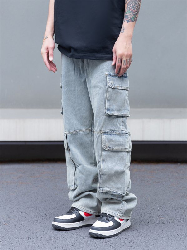 8557 Men's 14.2 OZ Vintage Light Wash Cargo Baggy Jeans