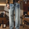 9912 Men's Vintage Acid Snow Wash Hand‑Brushed Whiskers Jeans