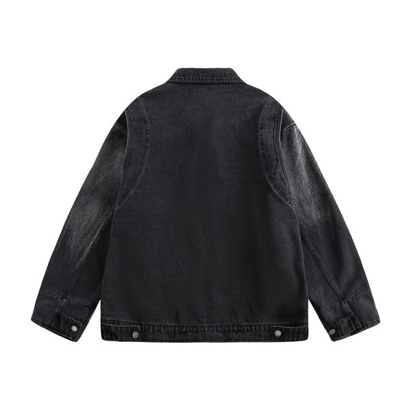 W121 Men's 14.6 OZ Oversized Zip‑up Pin‑badge Denim Jackets