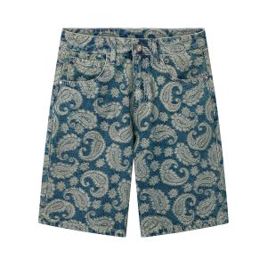 1787685502925061.jpg 1161 Men's 12.8 OZ 100% Cotton Baggy Paisley Bandana Jacquard Denim Shorts