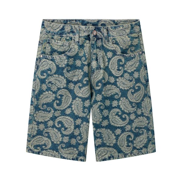 1161 Men's 12.8 OZ 100% Cotton Baggy Paisley Bandana Jacquard Denim Shorts