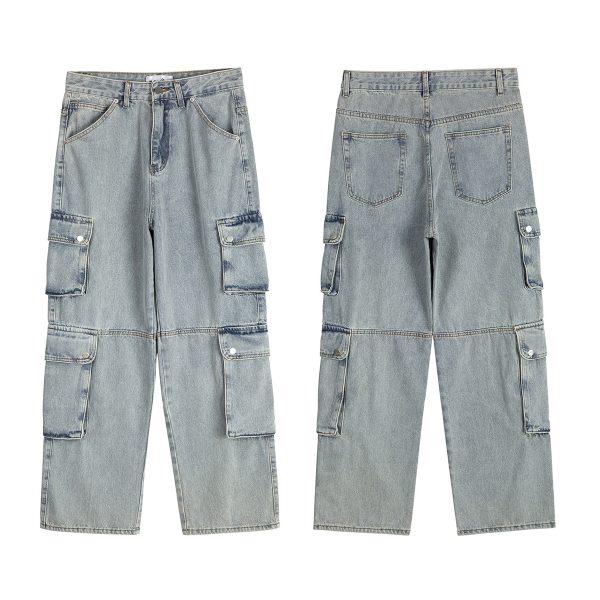 8557 Men's 14.2 OZ Vintage Light Wash Cargo Baggy Jeans