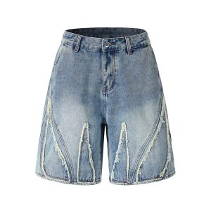 1787748494477304.jpg DK13 Men's Raw Edge Fringe Patchwork Distressed Denim Shorts