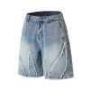 DK13 Men's Raw Edge Fringe Patchwork Distressed Denim Shorts