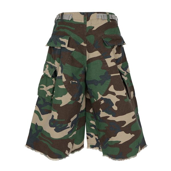8486 Men's 9.8 OZ 100% Cotton Baggy Military Ripstop Camo Cargo Cropped Capri Pants