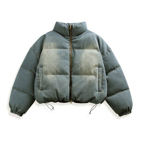 8815A149 Men's Boxy Mud Vintage Wash Quilted Lined Padded Denim Jackets