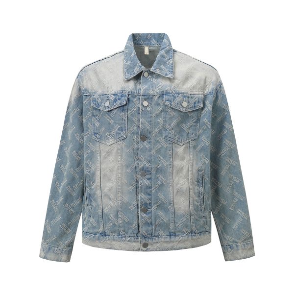 B3199 Men's 13.8 OZ Oversize Vintage Jacquard Streetwear Denim Trucker Jackets