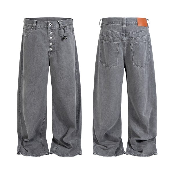 ZJ089 Men's 13.2 OZ Washed Grey Raw Denim Jeans