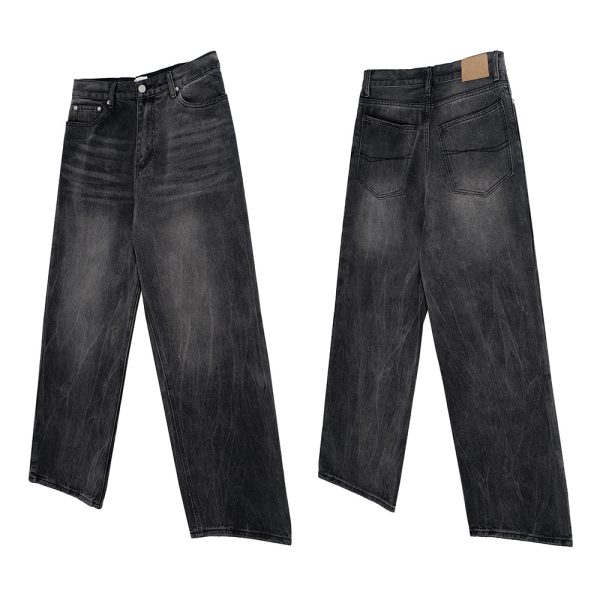 FJ067 Men's Enzyme Stone Wash Charcoal Black Baggy Jeans