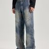 JK9661 Men's Moto Biker Laser Etching Stitched Embossed Jeans
