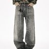 Q166 Men's 3D Digital Printing Rhinestone Loose Straight Jeans