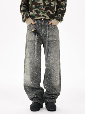 1787831238830855.jpg Q166 Men's 3D Digital Printing Rhinestone Loose Straight Jeans