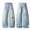 9205 Men's Curved‑leg Back‑half Elastic Waistband Ripped Jeans