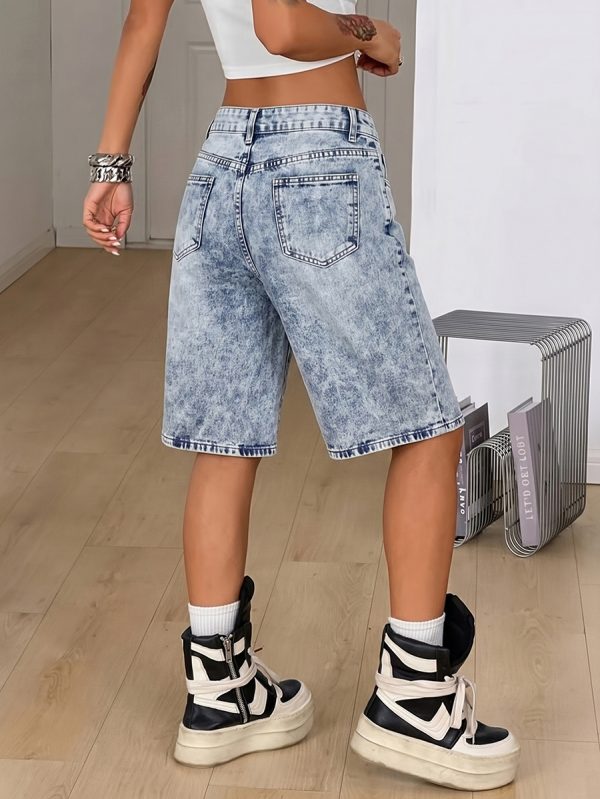 237  Women's 11.8 OZ 90s Retro Vintage Acid Snow Wash Baggy Bermuda Jorts Denim Shorts