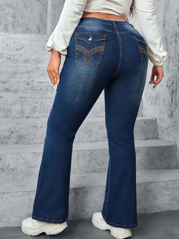 819 Women's 12 OZ Plus Size High Rise Flare Embroidered Back Pockets Jeans