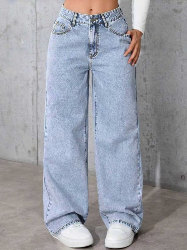 1788124910619873.jpeg Women's 11.8 OZ Low‑Mid Rise Wide Leg Snow Wash Jeans