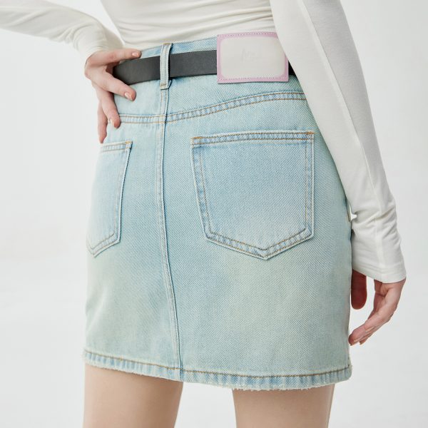 Women's 11.8 OZ Minimalist A‑line Raw Hem Mini Denim Skirts