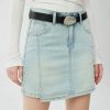 Women's 11.8 OZ Minimalist A‑line Raw Hem Mini Denim Skirts