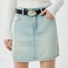 Women's 11.8 OZ Minimalist A‑line Raw Hem Mini Denim Skirts