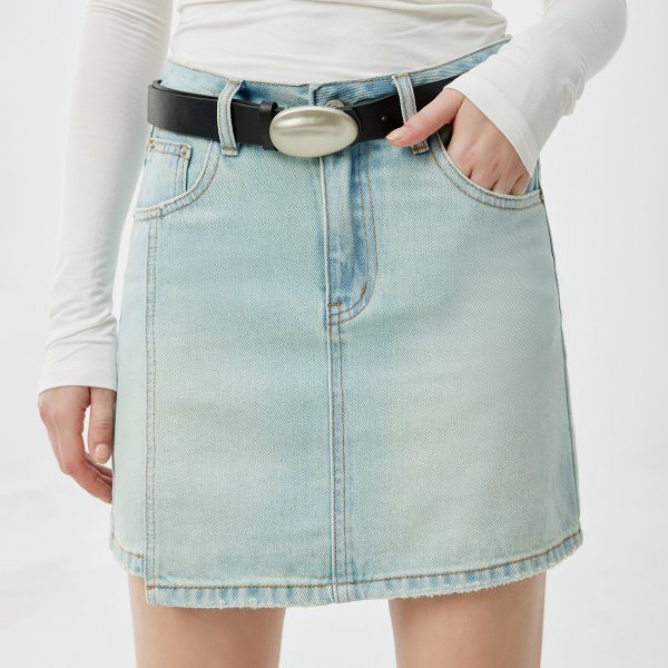 Women's 11.8 OZ Minimalist A‑line Raw Hem Mini Denim Skirts