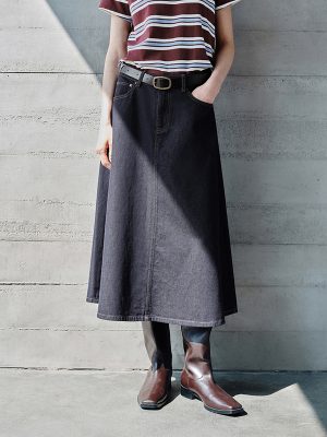 1788126749811916.jpg Women's 12.8 OZ High Rise Minimalist A‑line Midi Denim Skirts