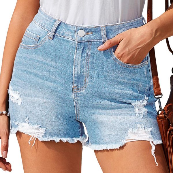 Women's 10.8 OZ High Rise Ripped Distressed Raw Hem Denim Shorts