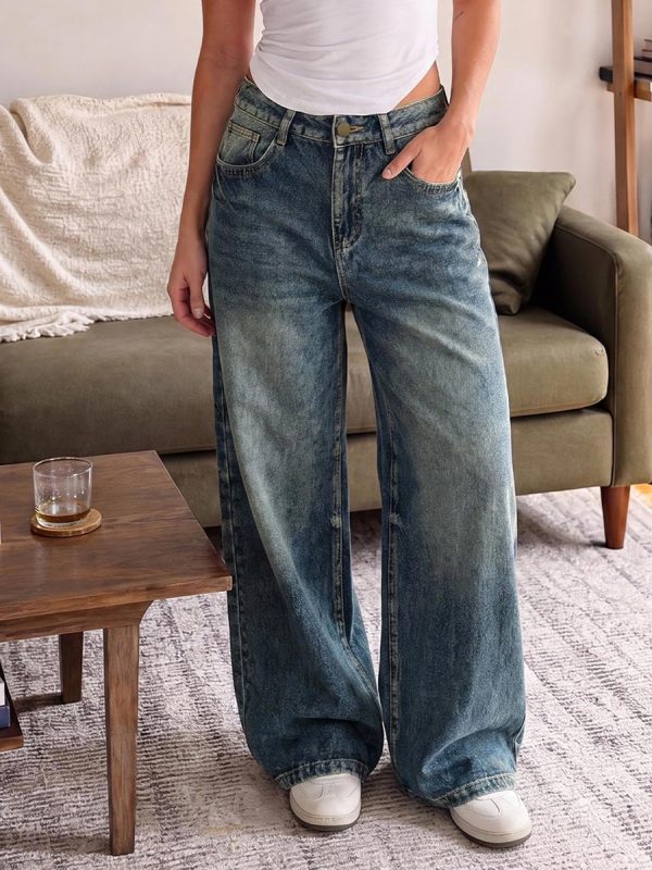 1788142852858780.jpg Women's 12.8 OZ Stretch High Rise Faded Wash Wide Leg Flap Back Pockets Jeans