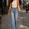 Women's 11.8 OZ Retro Cargo Square Front Patch Pockets Wide Leg Jeans
