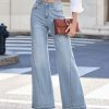 Women's 11.8 OZ High Rise Wide Leg Raw Frayed Released Hem Jeans
