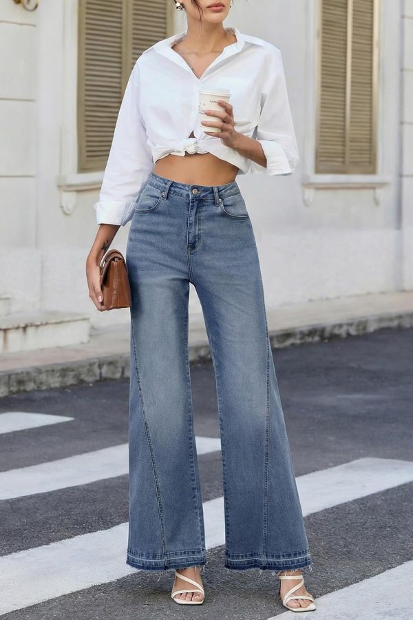 1788157495167927.jpg Women's 11.8 OZ High Rise Wide Leg Raw Frayed Released Hem Jeans