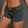 65563 Women's 11 OZ Y2K Stretch Silver Metal Studs Raw Hem Denim Shorts