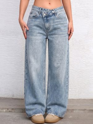 1788171584948894.jpg 1097 Women's 12 oz Y2K Criss‑cross Crossover Waistband Acid Snow Wash Wide Leg Jeans