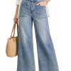 Women's 11.8 OZ Retro Cargo Square Front Patch Pockets Wide Leg Jeans