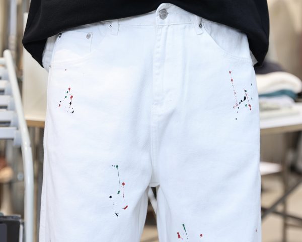 H3716 Men's 10.6 OZ Wide Leg Raw White Jeans