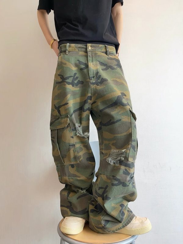 1788614705200019.jpg CAMO001 Men's Skate Camo Distressed Cargo Ripped Wide Leg Pants