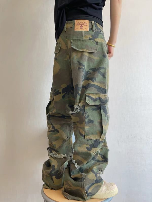 1788614735915982.jpg CAMO001 Men's Skate Camo Distressed Cargo Ripped Wide Leg Pants