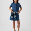 10.5 OZ Big Girls Short Sleeve Western Casual Preppy Stretch Denim Shirt Dresses