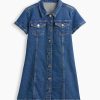 10.5 OZ Big Girls Short Sleeve Western Casual Preppy Stretch Denim Shirt Dresses