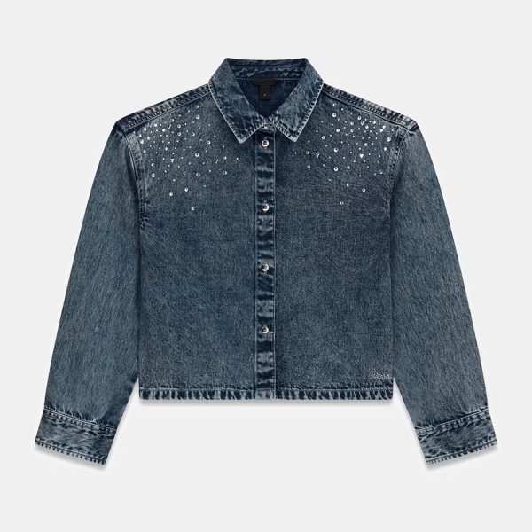 11.8 OZ Little Girls Vintage Cropped Acid Wash Rhinestone Denim Jackets