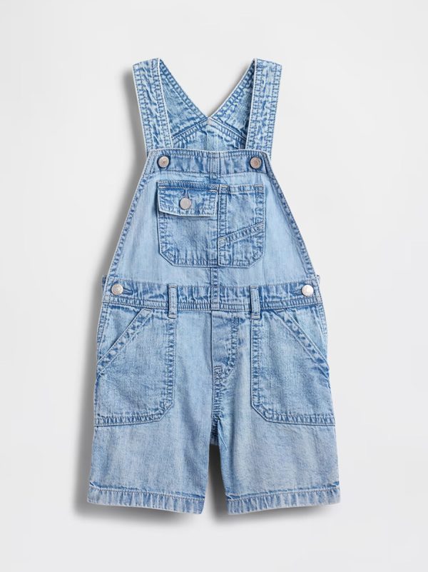 Toddler Boys 9.6 OZ Light Acid Wash Cargo Denim Short Overalls Shortalls