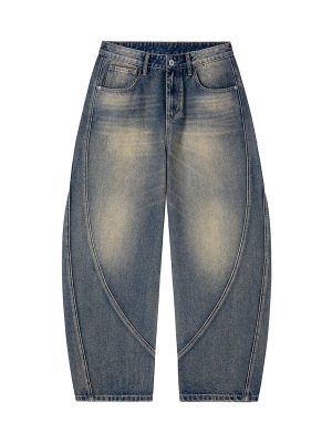 PB004  Men's 12.8 OZ Banana Curved‑leg Cut Vintage Faded Jeans