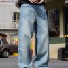 N0108 Men's 13.8 oz Laser Etching Regular Straight Jeans