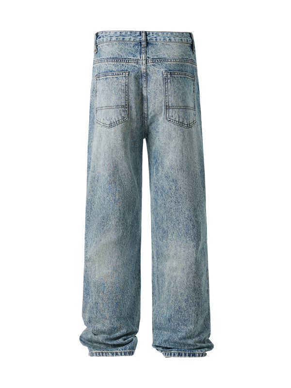 9912 Men's Vintage Acid Snow Wash Hand‑Brushed Whiskers Jeans
